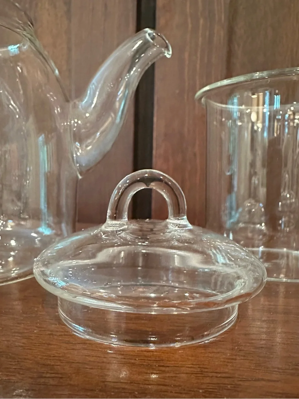 Vintage tea infuser pot • glass • unique handle